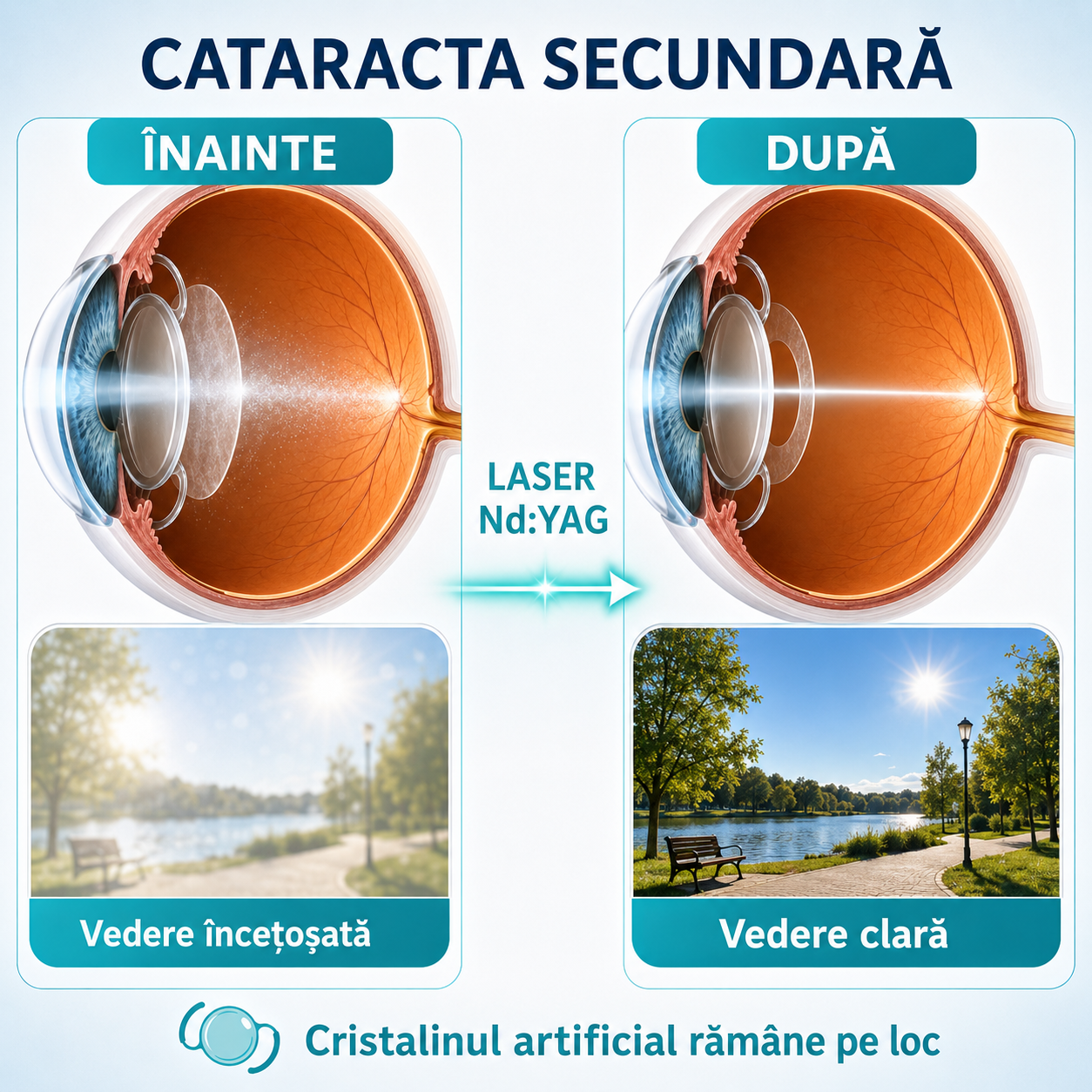 Vederea înainte și după capsulotomia posterioară cu laser Nd:YAG